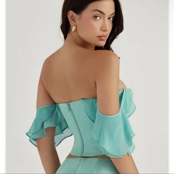 HOUSE OF CB 'Isabella' Jade Ruffle Sleeve Corset NWOT - Picture 3 of 15